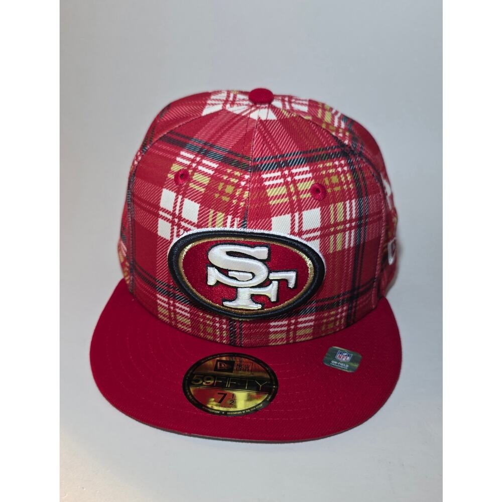 New Era men 59fifty San Francisco 49ers plaid red fitted 7 1/2 NFL